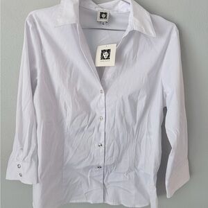Anne Klein Women White 3/4 Sleeve Button-Down Shirt Size Medium NWT
